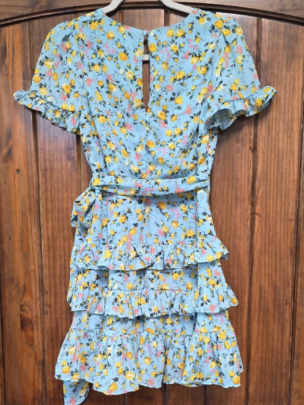 Lulus Feeling Butterflies Light Blue Floral Tiered Ruffle Mini Dress - Size XS - Picture 3 of 5
